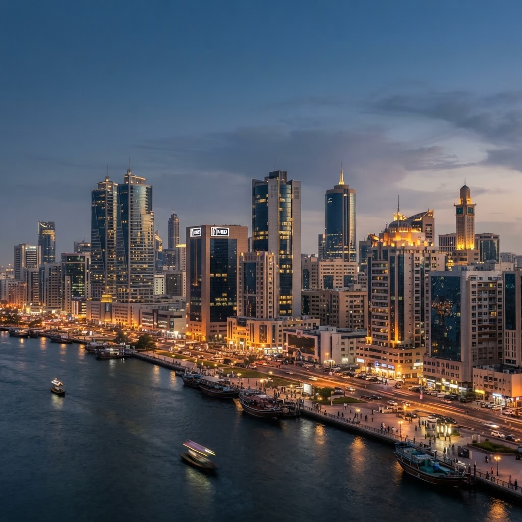 Dubai Deira skyline at dusk